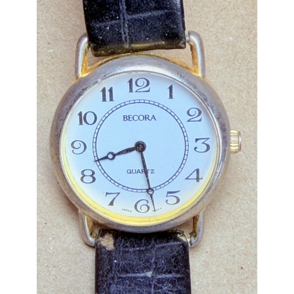 Becora 1810 Quartz Watch Japan Movt Made Hong Kong Arabic Dial Black Strap